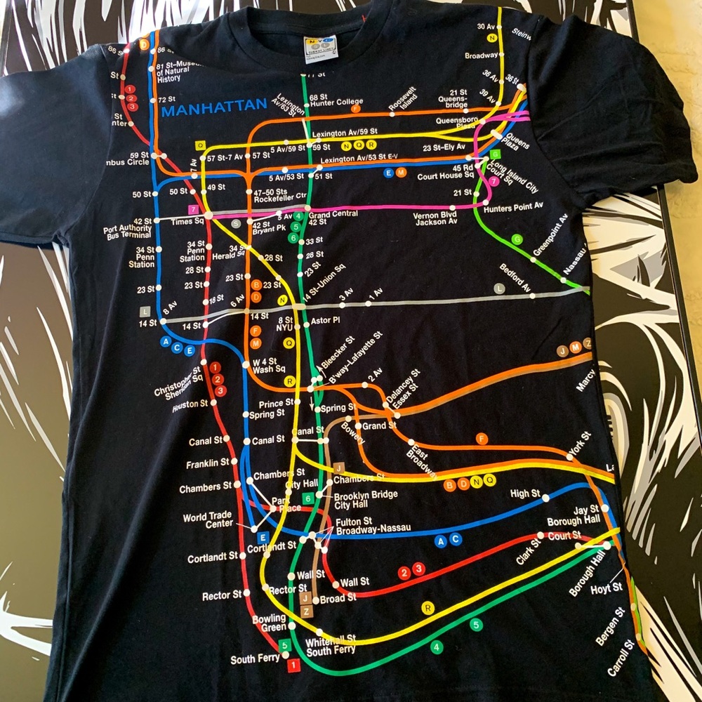 VINTAGE NYC MANHATTAN SUBWAY LINE T-SHIRT 🚆